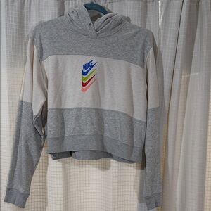 Nike wms Large Gray Cream color block Hoodie DNA cropped sweatshirt Swoosh top